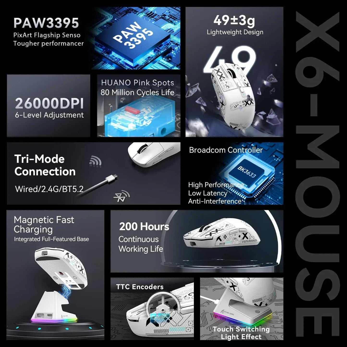 Attack Shark X6 Wireless Gaming Mouse With RGB Backlight