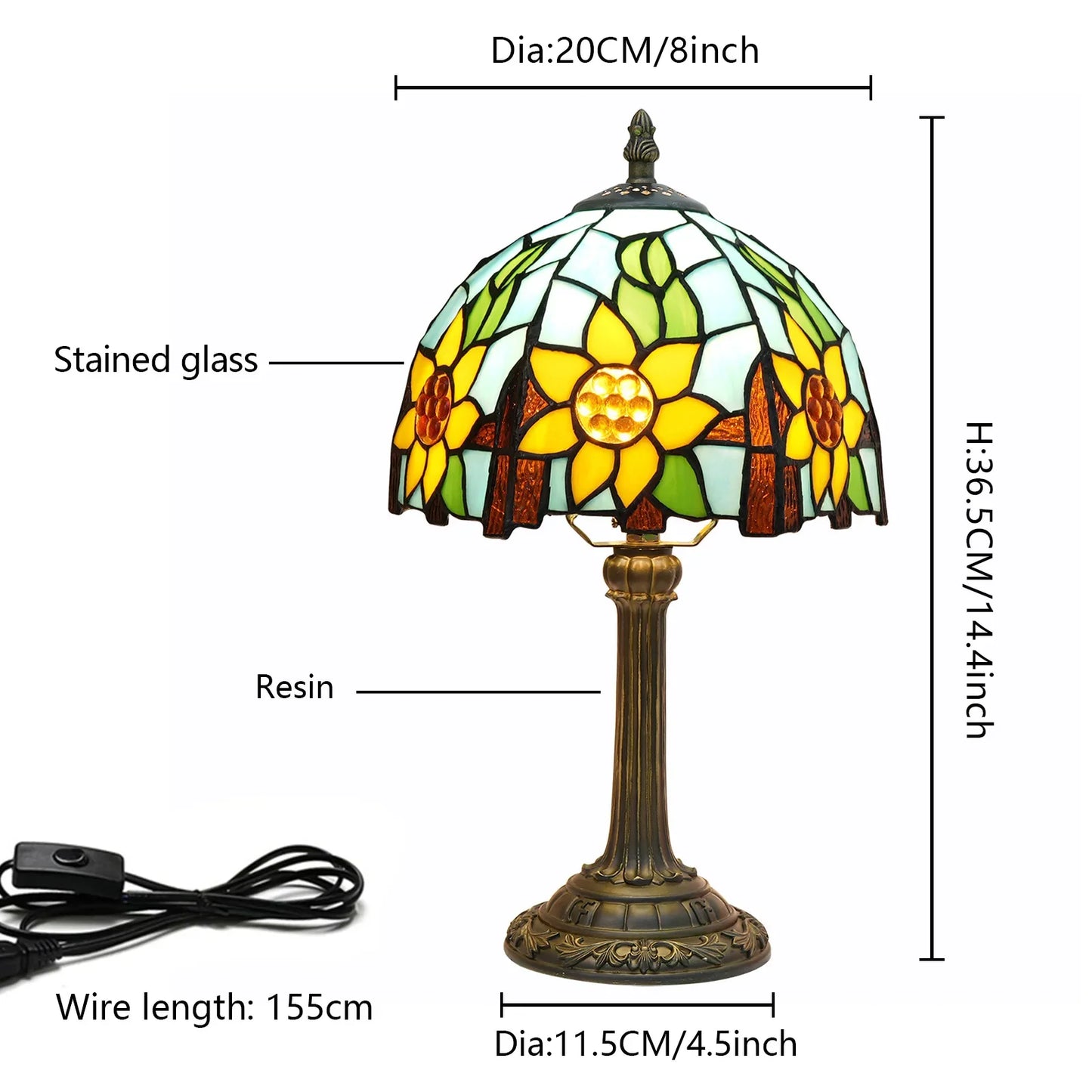 Eight Inch Tiffany Dragonfly Desk Lamp Stained Glass Bedside