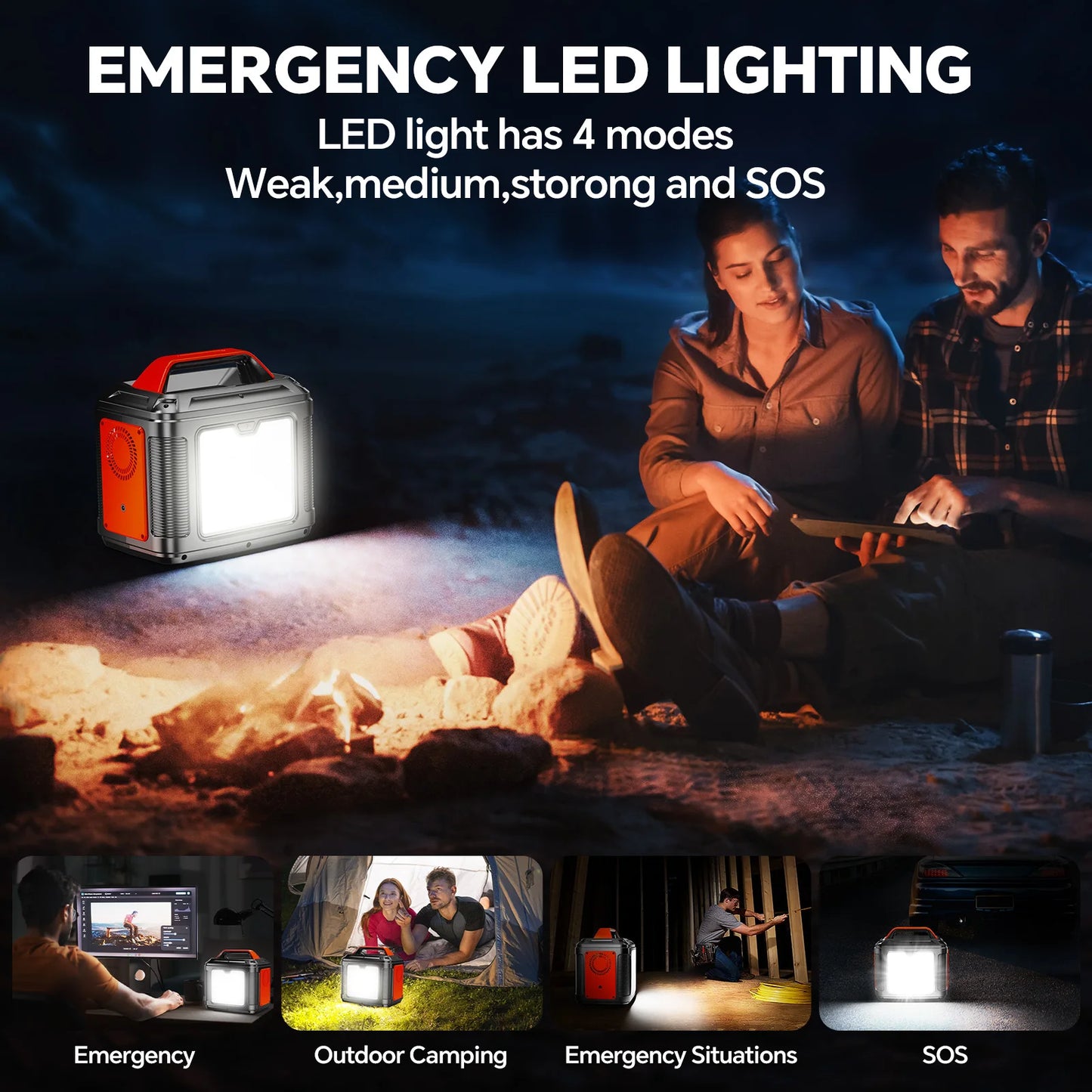 300W Portable Power Station 296Wh 80000mAh Camping Solar Generator Emergency Lithium Battery For Outages Black With Solar Panel