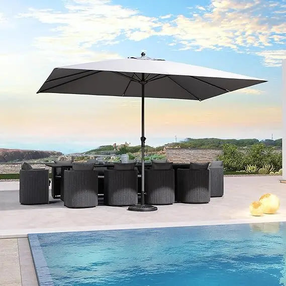 11.5x9 Patio Market Umbrella With Crank Aluminum Ribs Gray