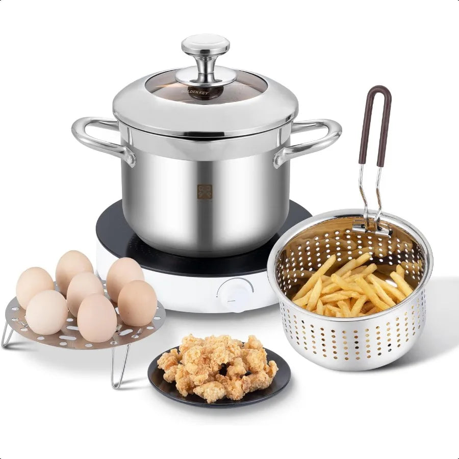 Deep Fryer Pot With Basket And Lid 304 Stainless Steel