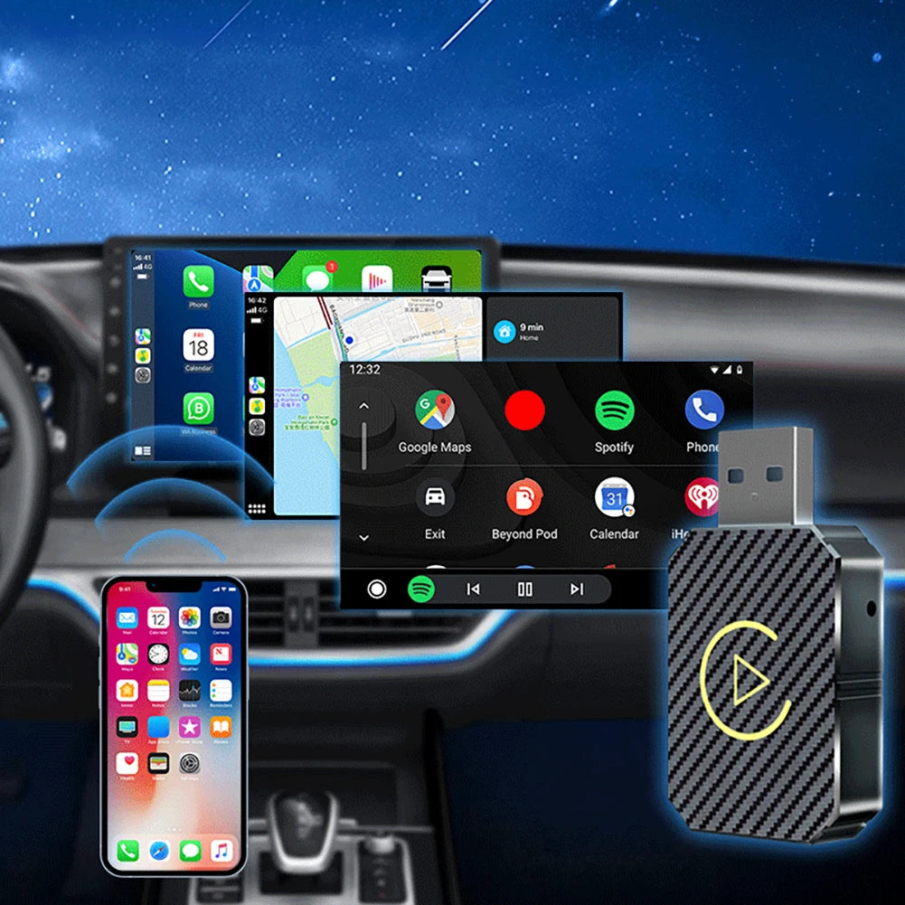 Wireless CarPlay and Android Auto Plug and Play 2 in 1 Box