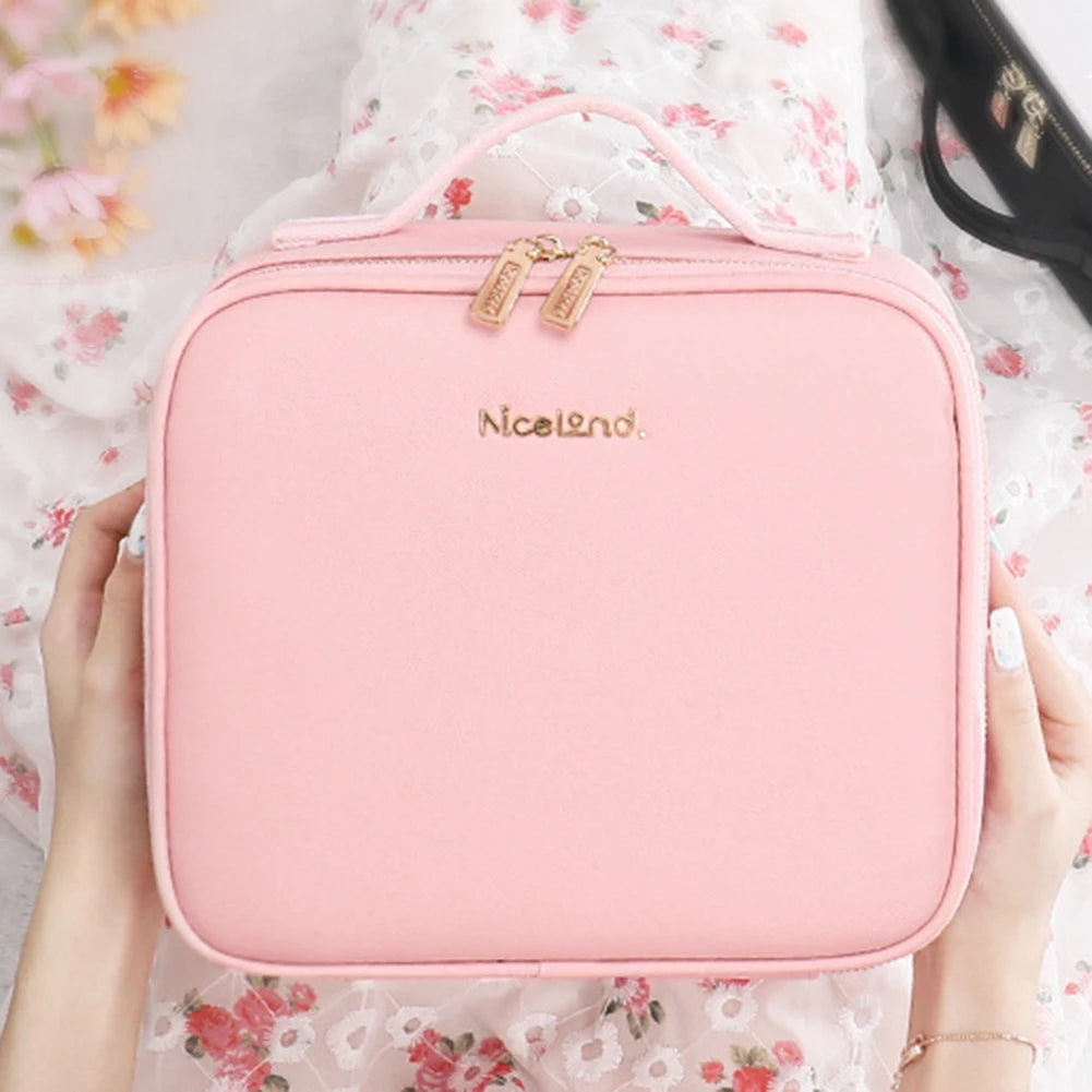 Smart LED Cosmetic Case With Mirror PU Leather Travel Bag