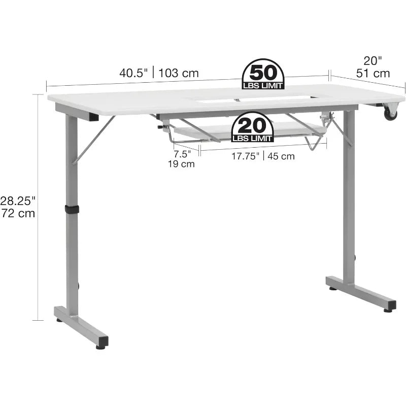 Rollaway II Folding Sewing Table Portable Silver White