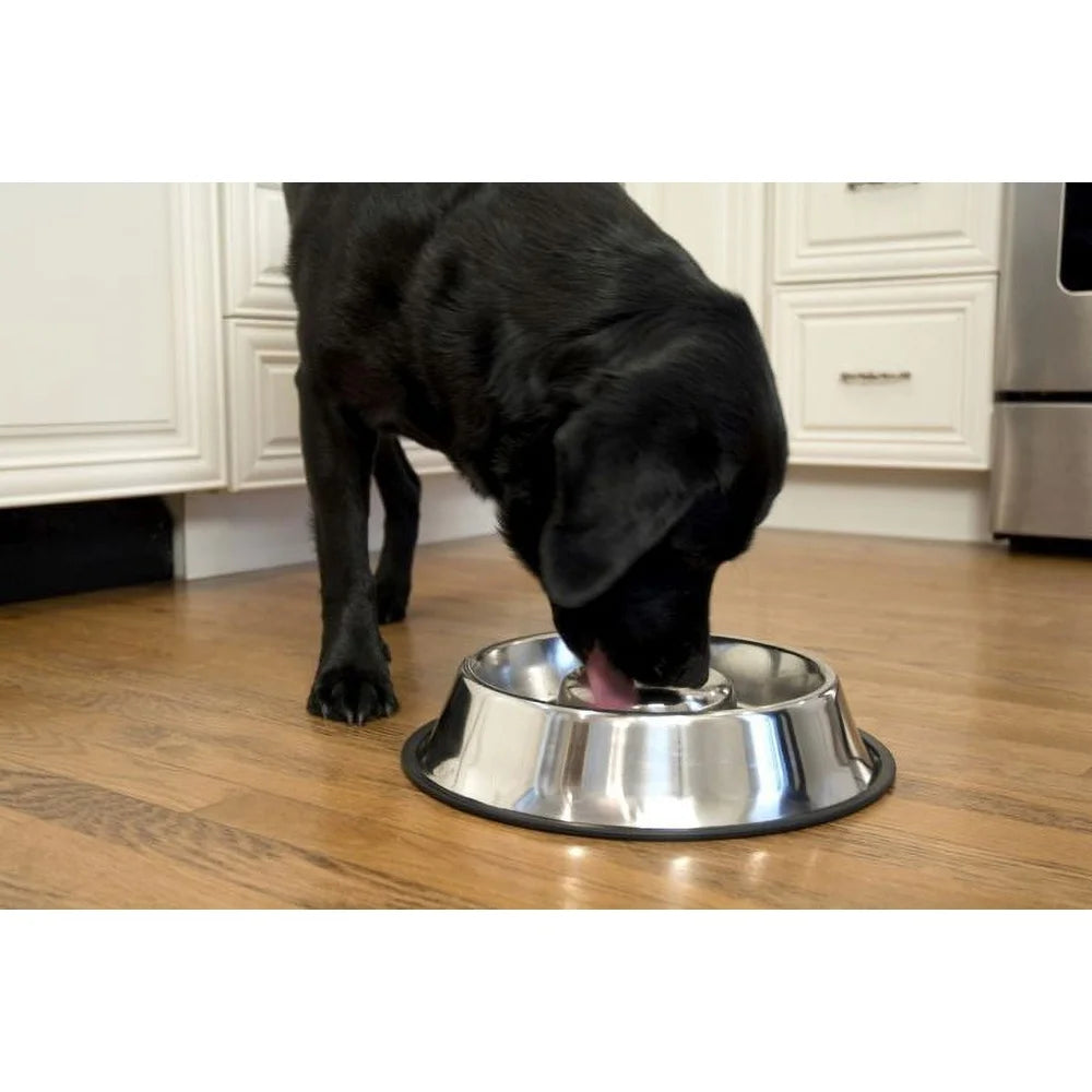 Slow Feed Stainless Steel Pet Bowl Non Skid Dishwasher Safe