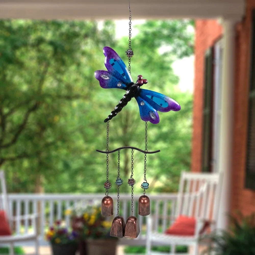 Purple Bronze Dragonfly Wind Chimes Outdoor Garden Decor