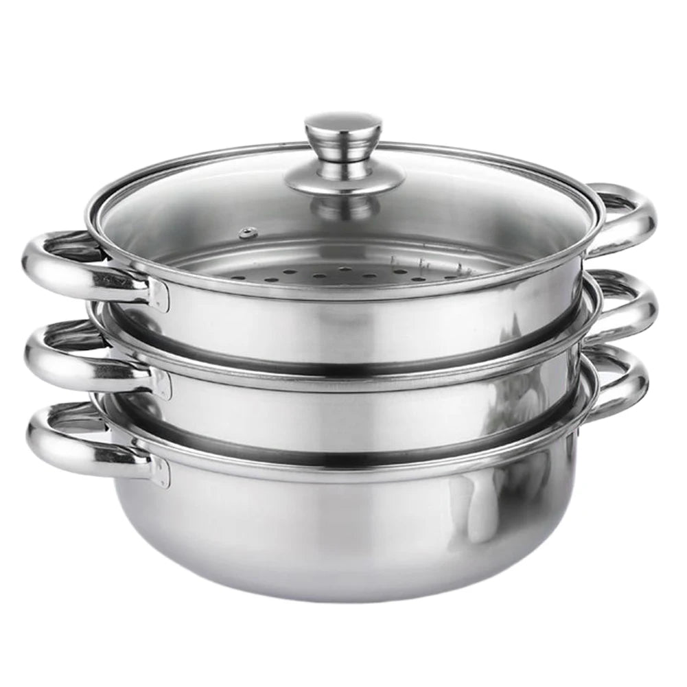 3 Tier Steamer Pot With Lid Multipurpose Stainless Steel