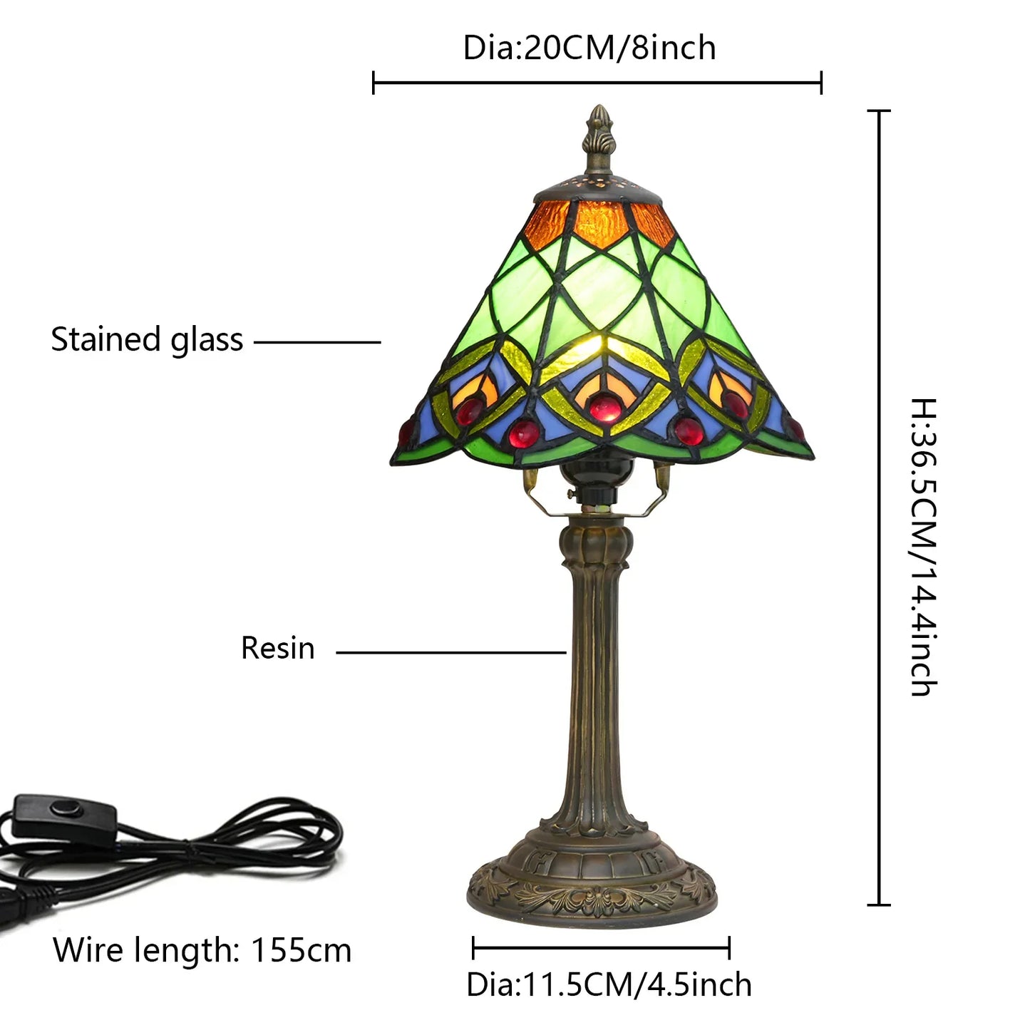 Eight Inch Tiffany Dragonfly Desk Lamp Stained Glass Bedside