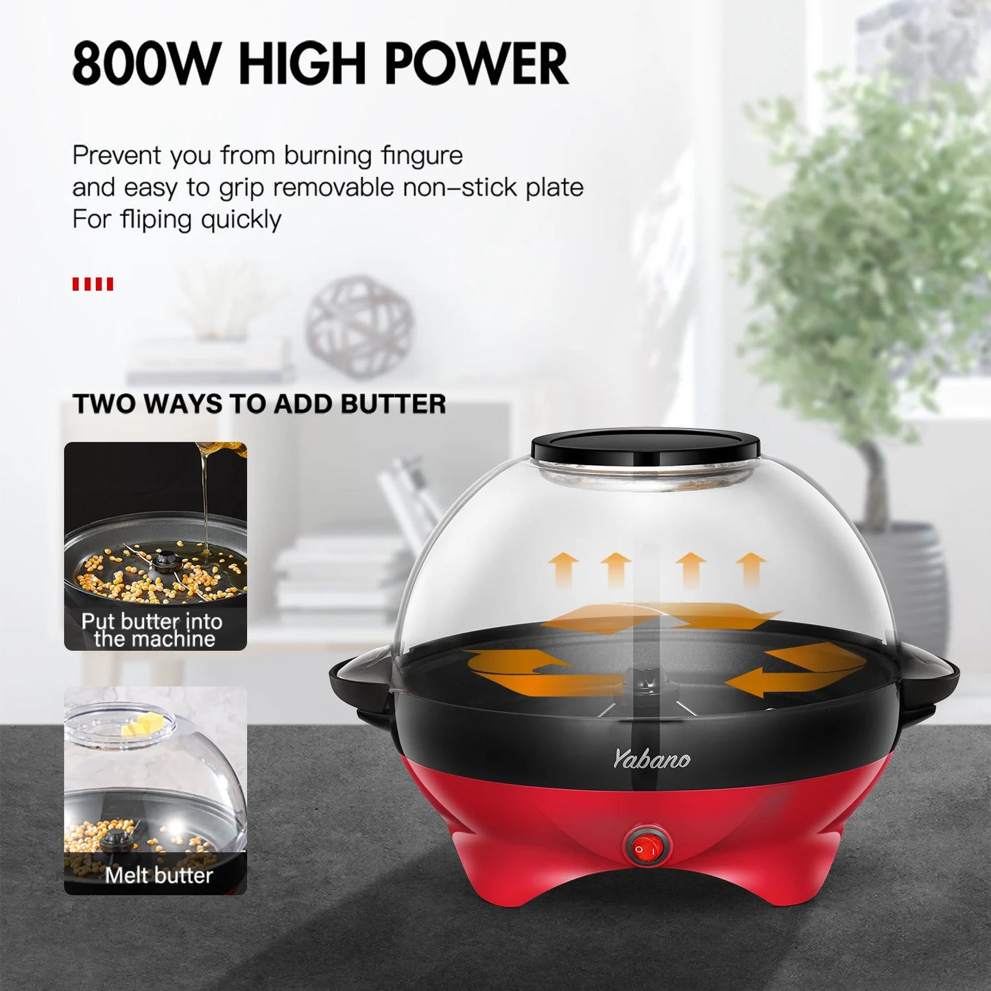 Yabano 6 Quart Popcorn Machine Electric Popper with Nonstick Plate Quick Heat Technology and Cool Touch Handles