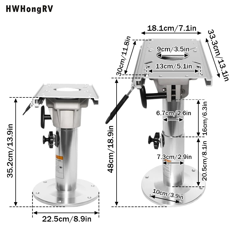 Aluminum Adjustable Height Boat Seat Pedestal With Slide
