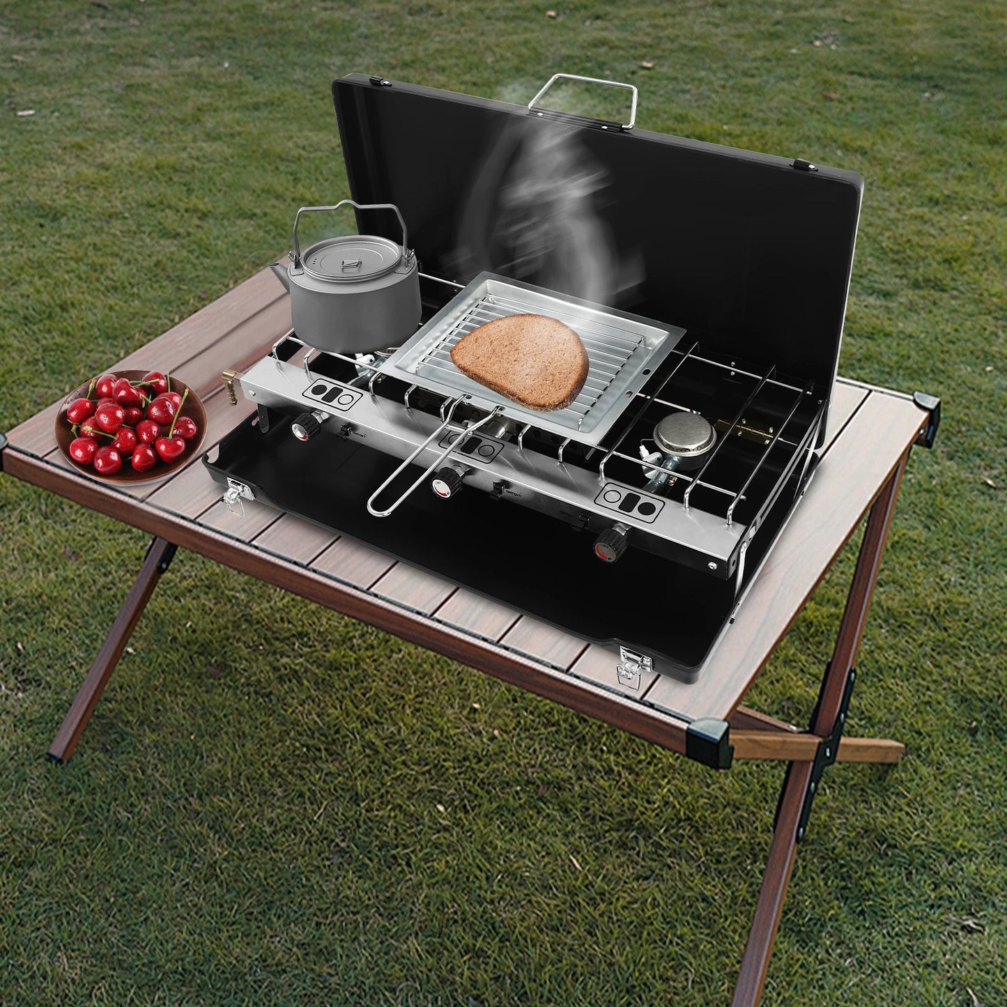 3 Burner Gas Camping Stove Portable Camping Cooking Stove with Regulator Outdoor Gas Stove for Car Camping BBQ