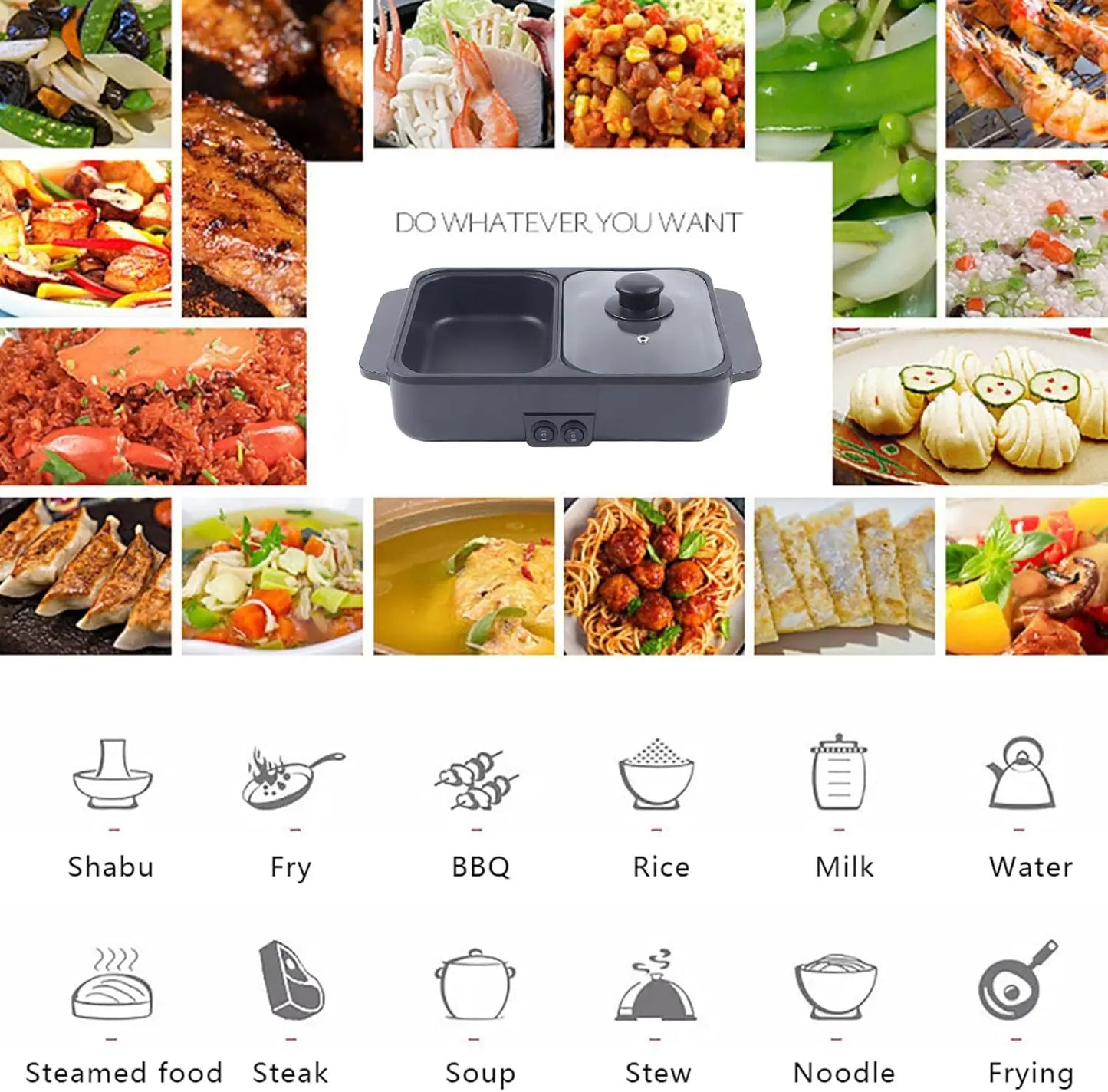 Electric Hot Pot Grill 2 In 1 Nonstick Shabu Shabu Pot