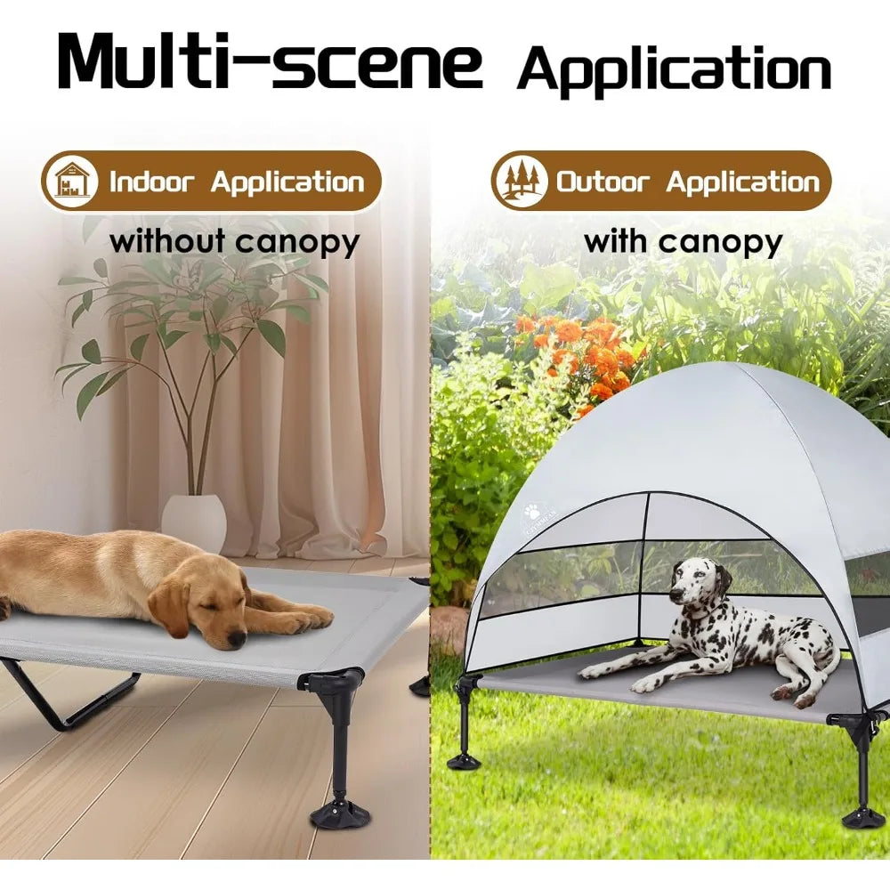 Elevated Dog Bed With Upgraded Canopy And Portable Pet Cot