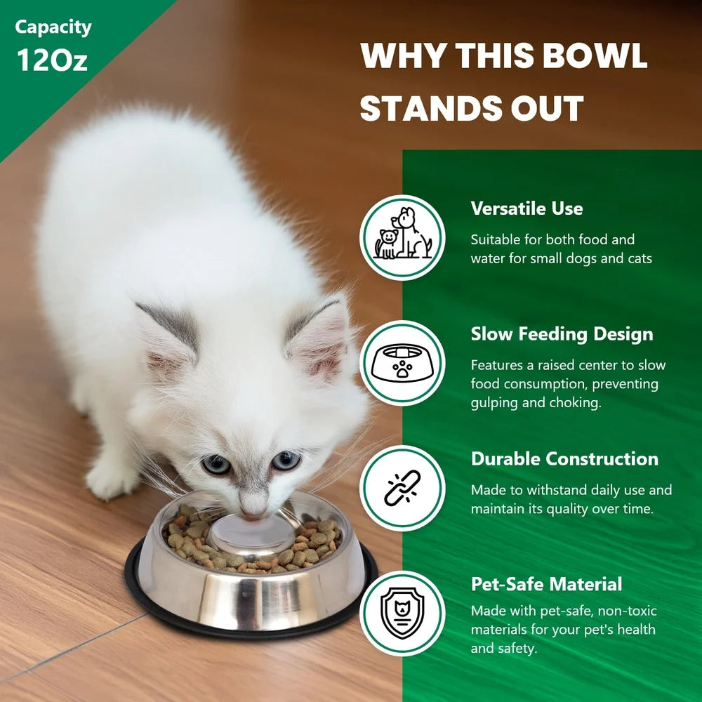Slow Feed Stainless Steel Pet Bowl Non Skid Dishwasher Safe