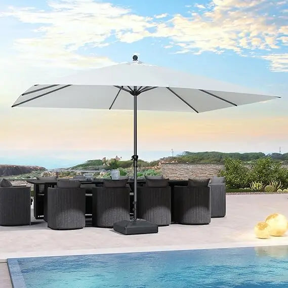 11.5x9 Patio Market Umbrella With Crank Aluminum Ribs Gray