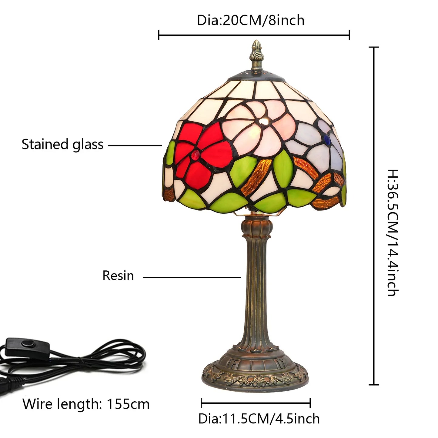 Eight Inch Tiffany Dragonfly Desk Lamp Stained Glass Bedside