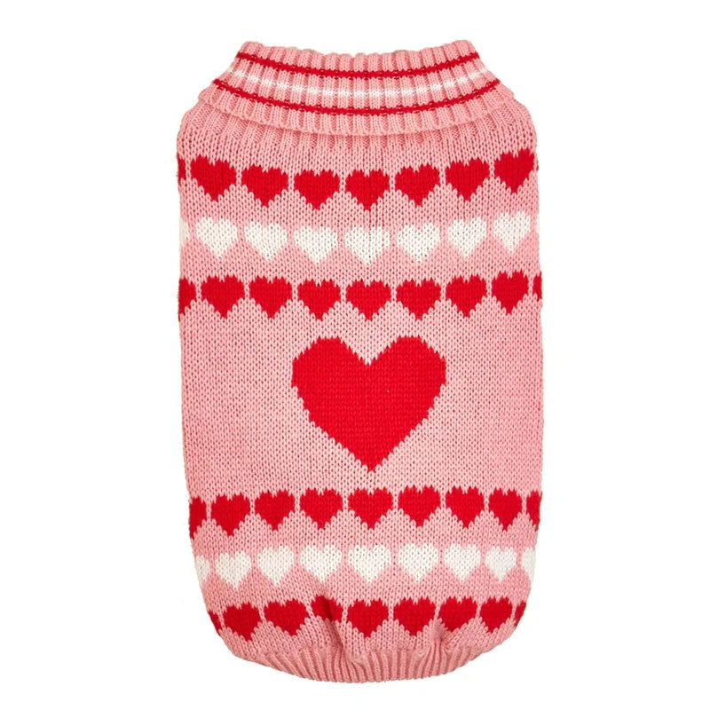 Valentine Heart Jacquard High Collar Dog Sweater Red Grey