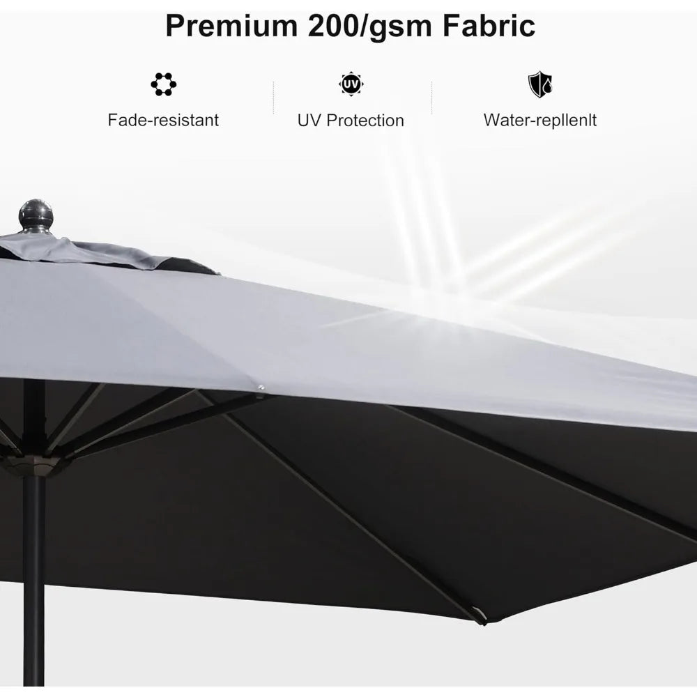 11.5x9 Patio Market Umbrella With Crank Aluminum Ribs Gray
