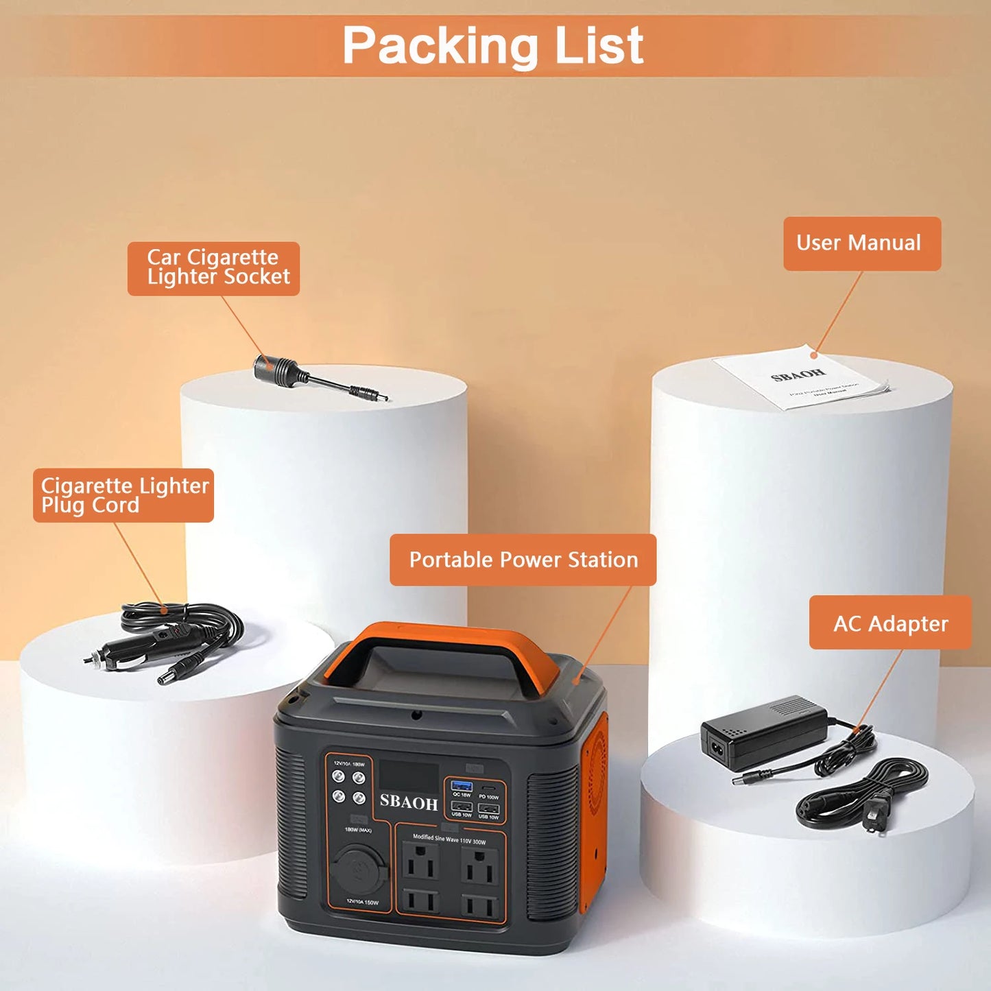 Portable Power Station 300W 296Wh Solar Generator Quick Charge 110V AC Outlets DC Ports LED Flashlight Lithium Battery CPAP Compatible