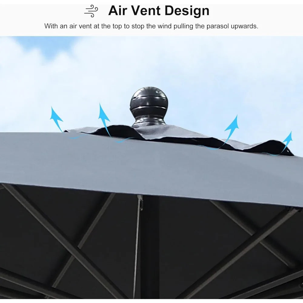 Gray Patio Market Umbrella With Crank Aluminum Ribs