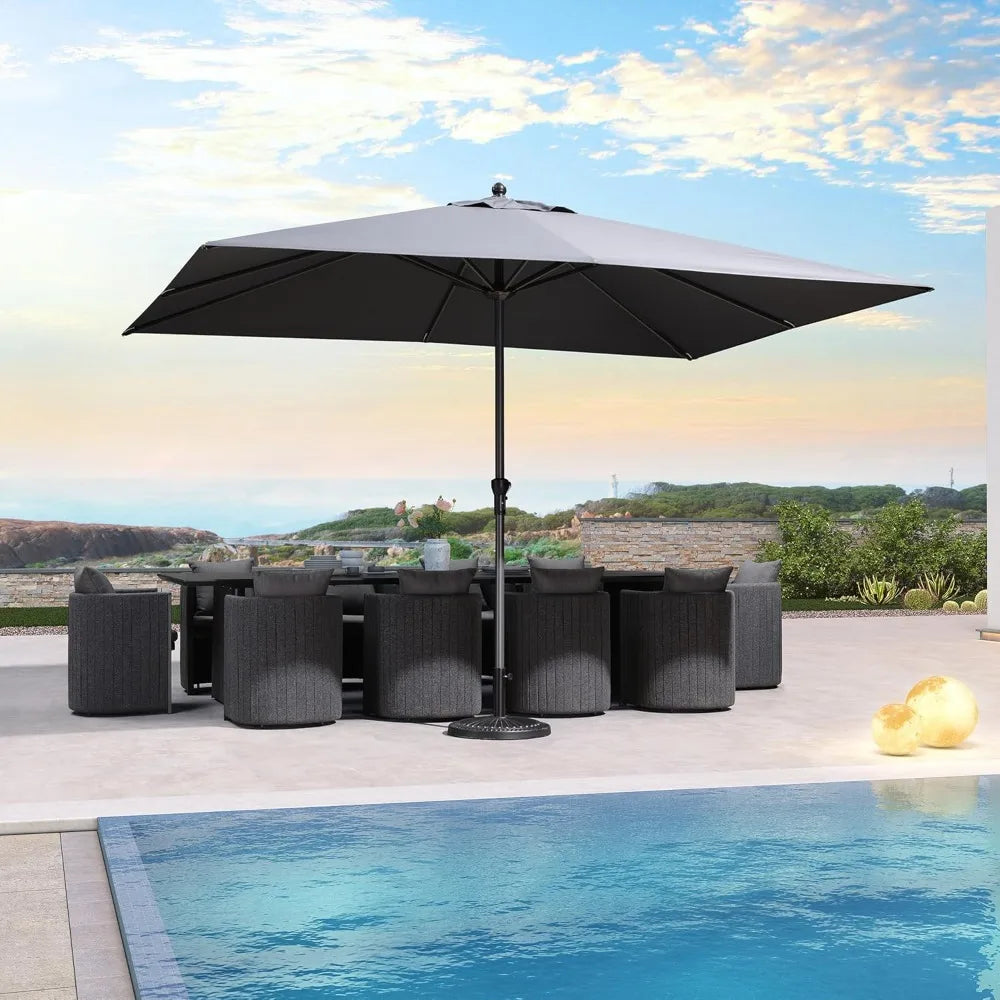 11.5x9 Patio Market Umbrella With Crank Aluminum Ribs Gray