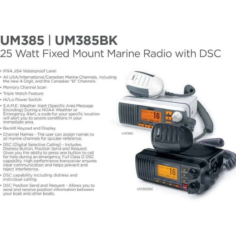 Um385 25W Fixed Mount Marine VHF DSC Radio Waterproof IPX4