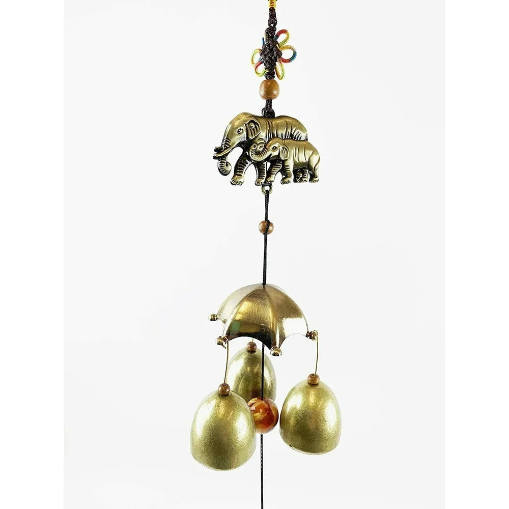 Yard Patio Wind Chime Elephants With Brass Bells Feng Shui