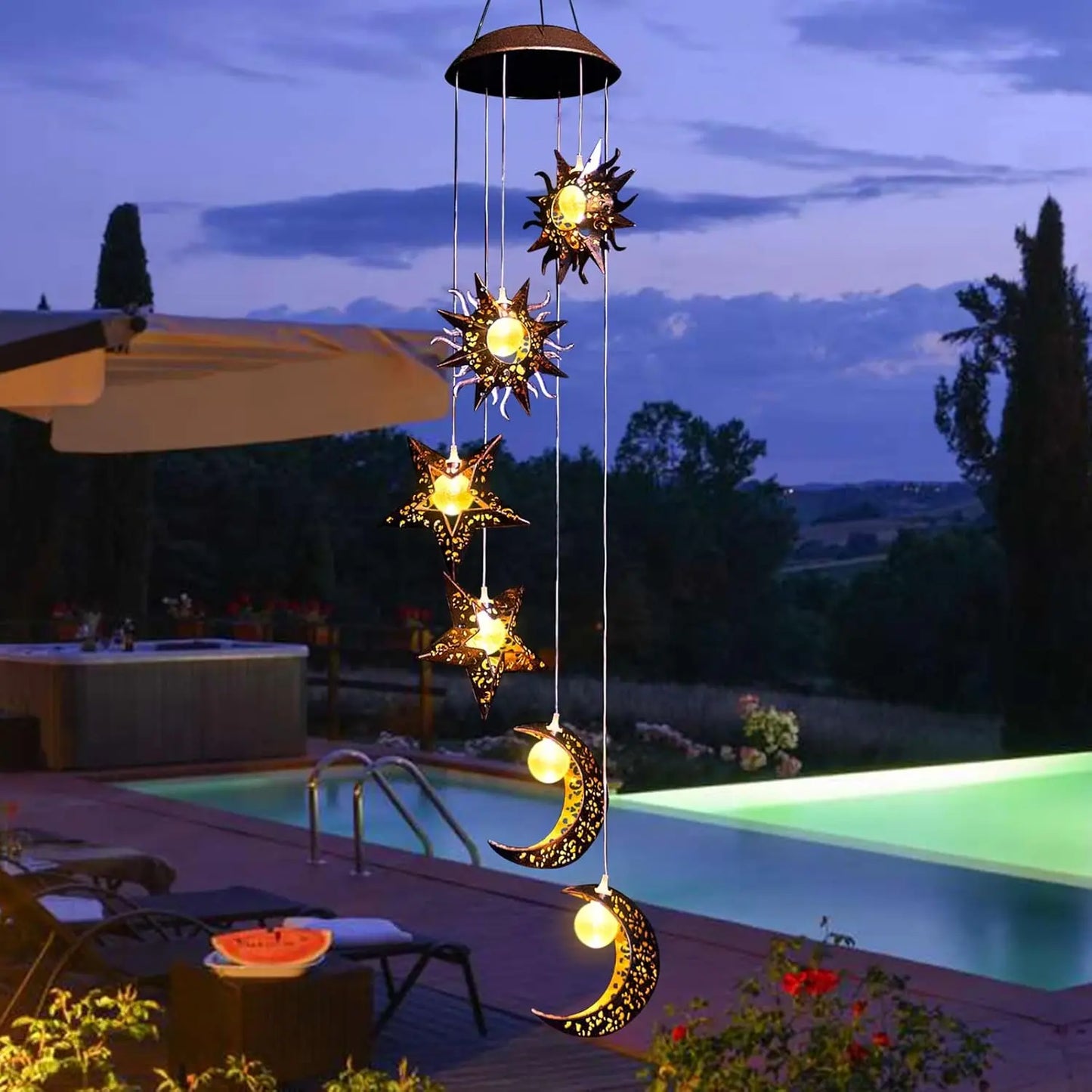 Solar Wind Chimes Sun Moon Star Lights Gifts For Mom