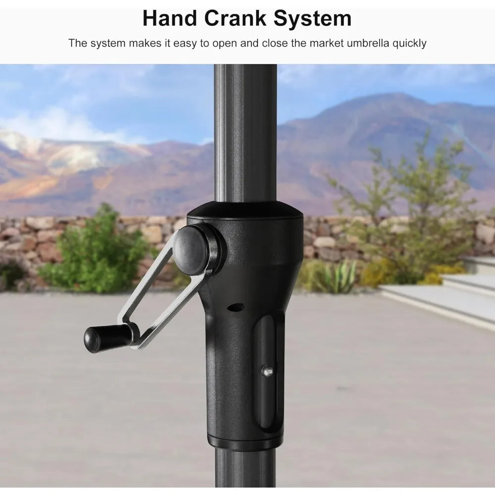 11.5x9 Patio Market Umbrella With Crank Aluminum Ribs Gray