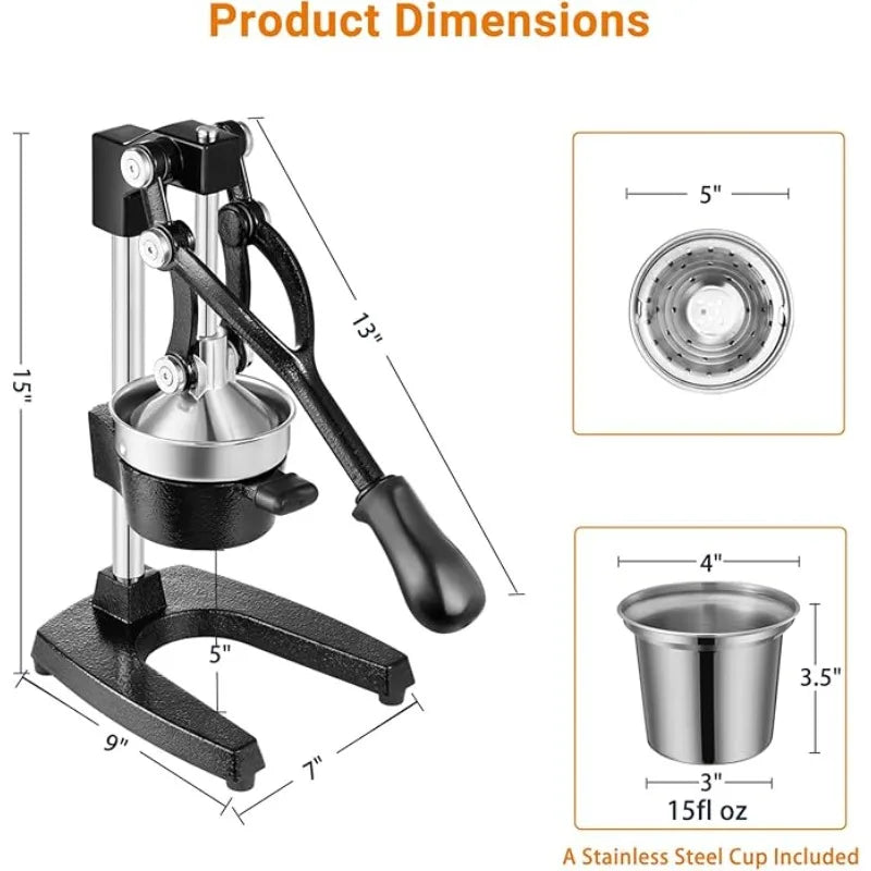 Heavy Duty Cast Iron Manual Juicer Hand Press Citrus Lemon