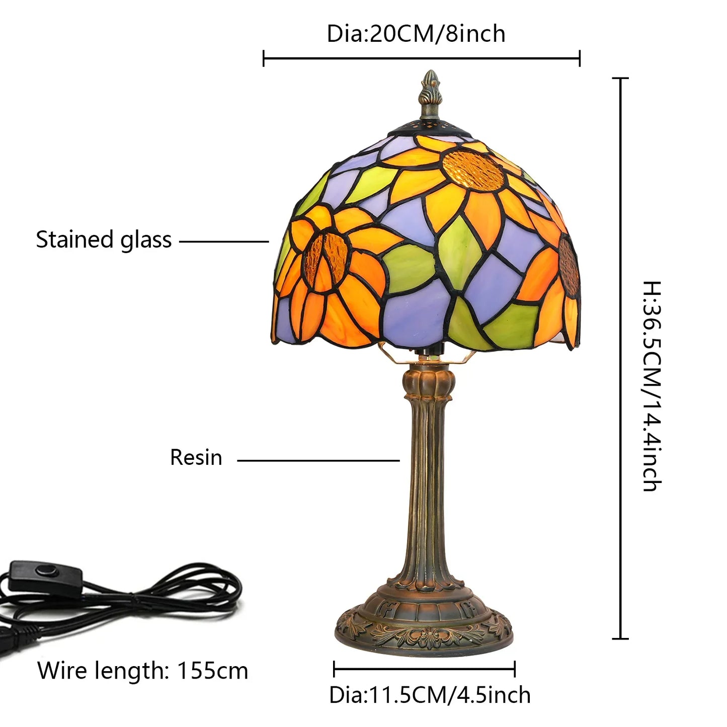 Eight Inch Tiffany Dragonfly Desk Lamp Stained Glass Bedside