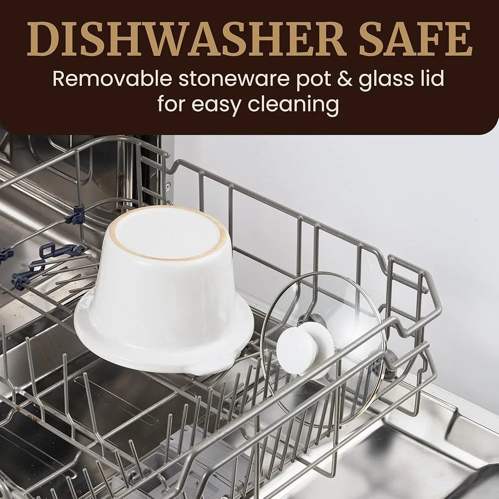 Electric Slow Cooker 1.5 Quart Ceramic Pot Glass Lid