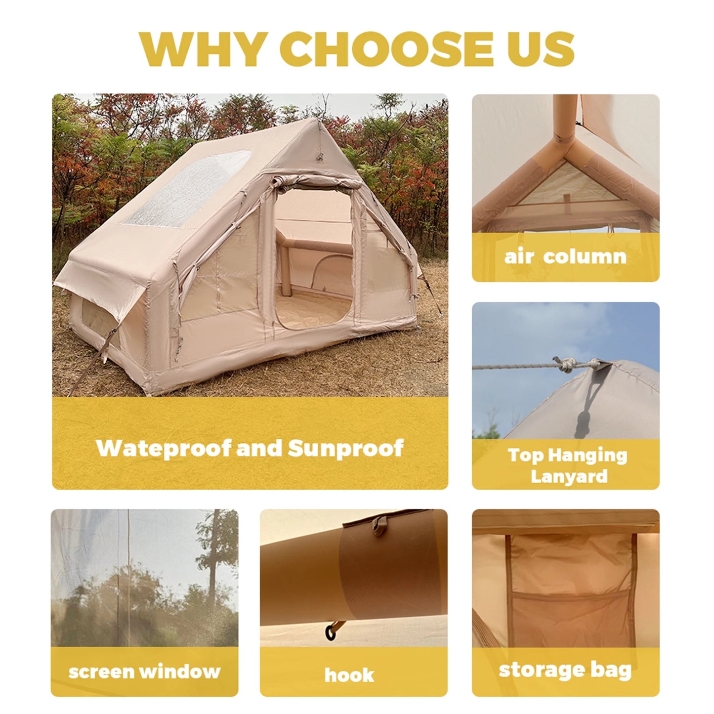 Inflatable Self Supporting Camping Tent 5 to 8 Person Quick Automatic Open Waterproof Windproof Portable Outdoor Hiking Shelter