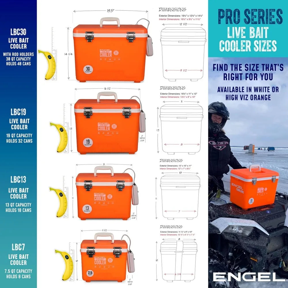 Engel Live Bait Cooler Box 75 Quart With Second Gen 2 Speed Aerator Pump Portable Fishing Station Minnow Bucket With Removable Net Battery Operated Pump