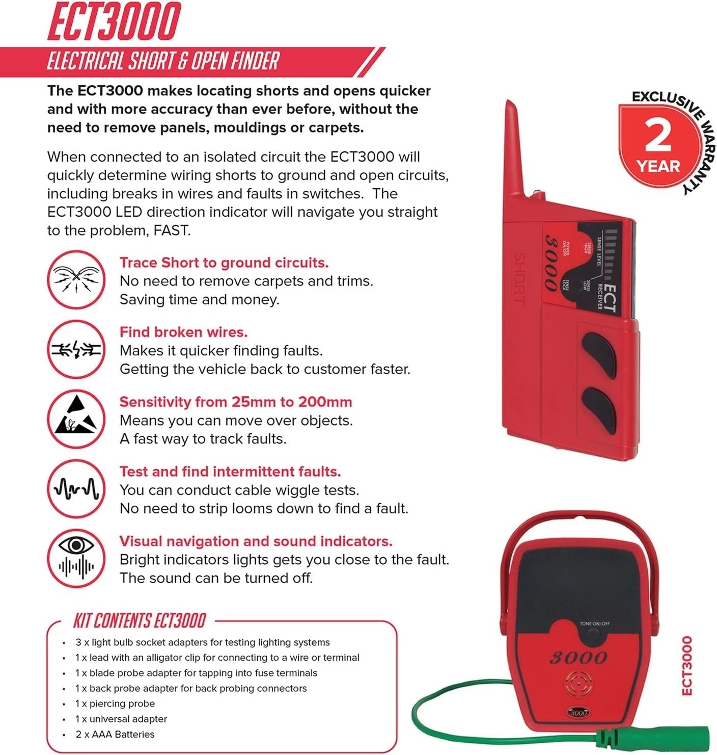 ECT3000B Short Open Circuit Finder For Diagnostics