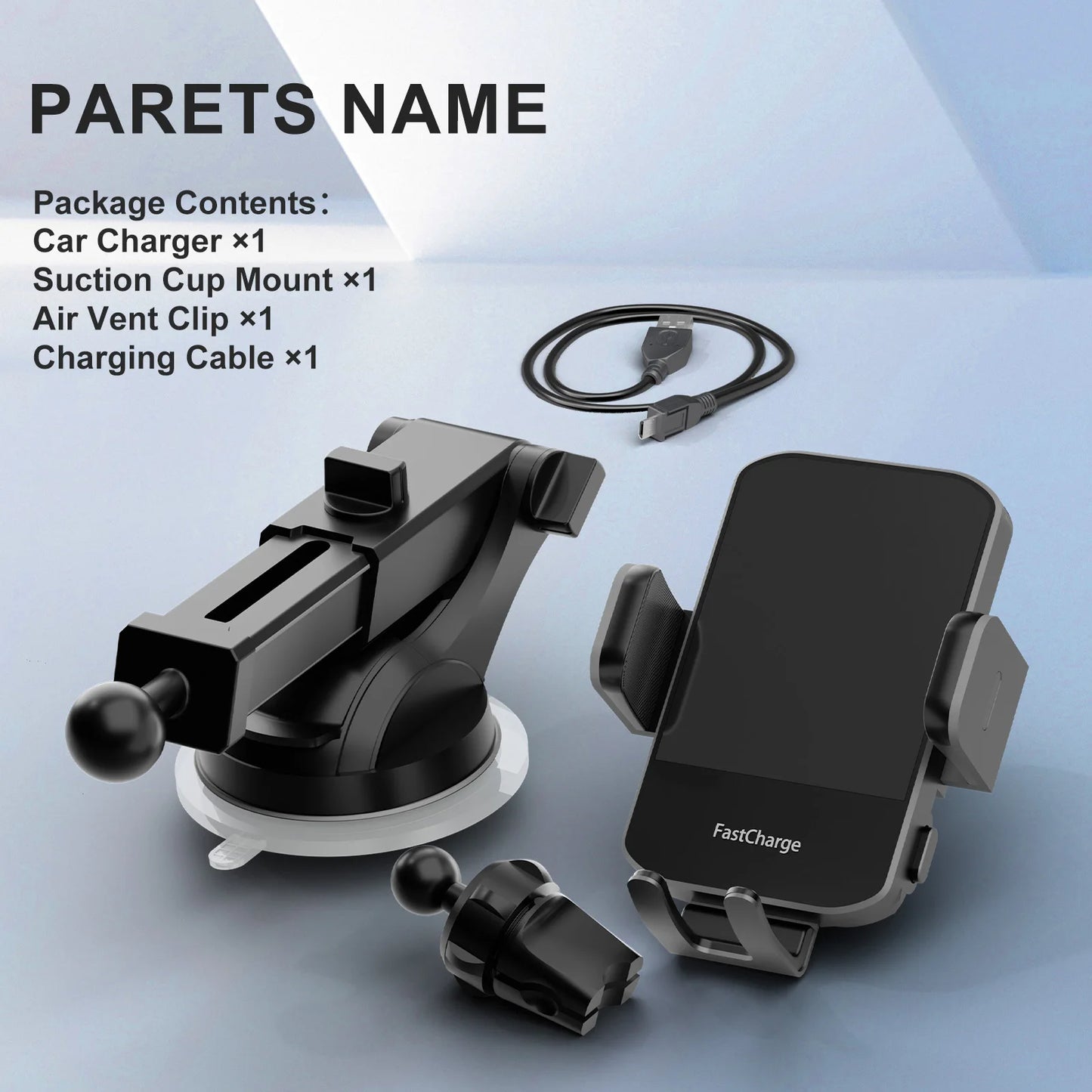 Wireless Car Charger Phone Holder 15W Fast Charge Mount