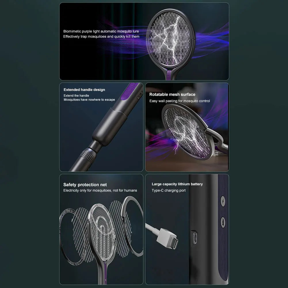 Rotating Bug Zapper Racket Mosquito Swatter Rechargeable