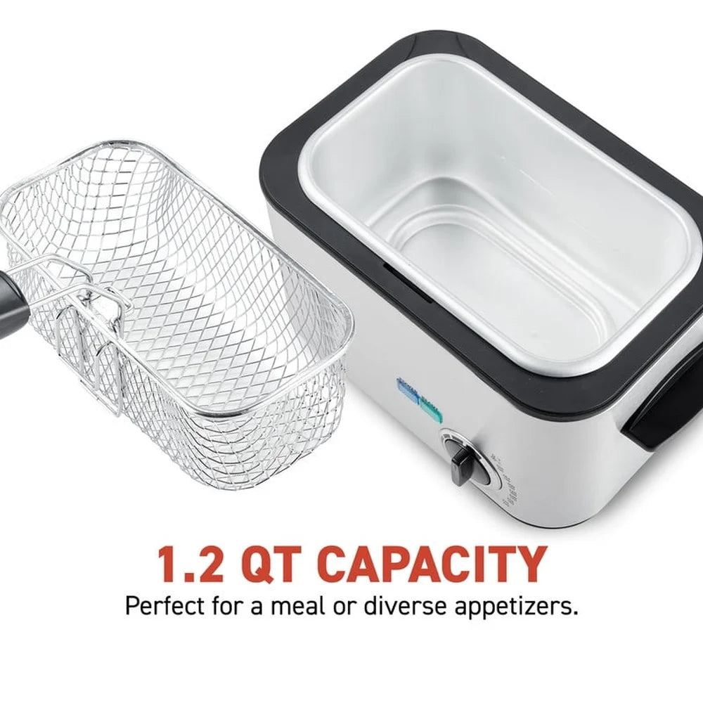 Compact Electric Deep Fryer 1.2 Qt 1200W Adjustable Temp