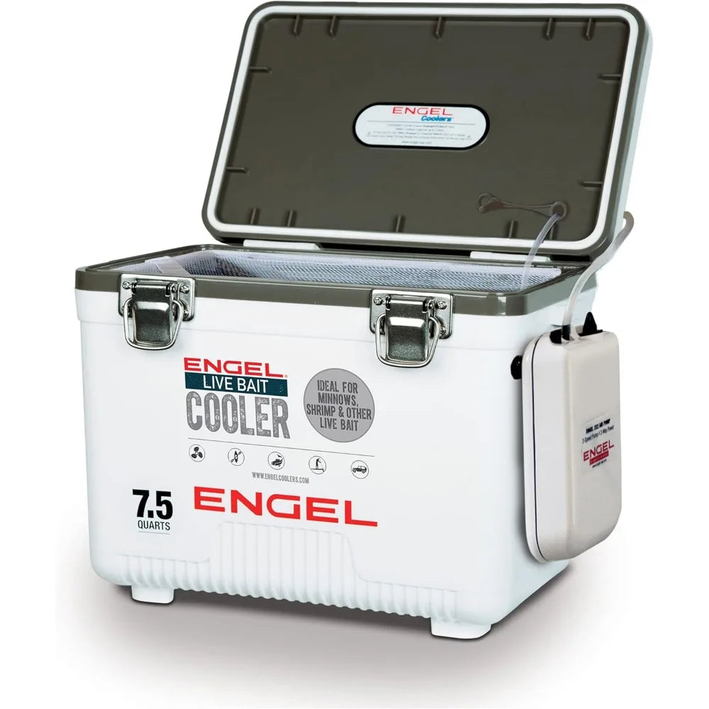 Engel Live Bait Cooler Box 75 Quart With Second Gen 2 Speed Aerator Pump Portable Fishing Station Minnow Bucket With Removable Net Battery Operated Pump