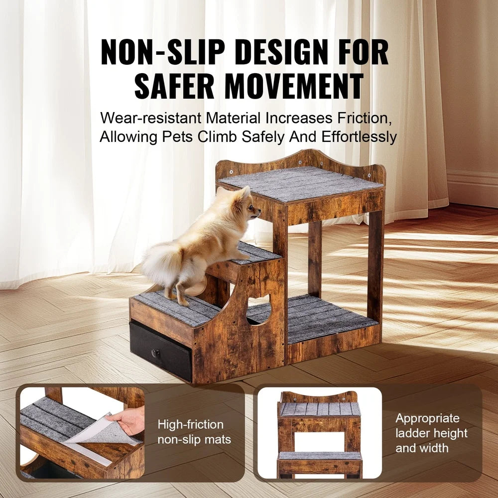 Double Deck Pet Bed With Steps Elevated Window Perch