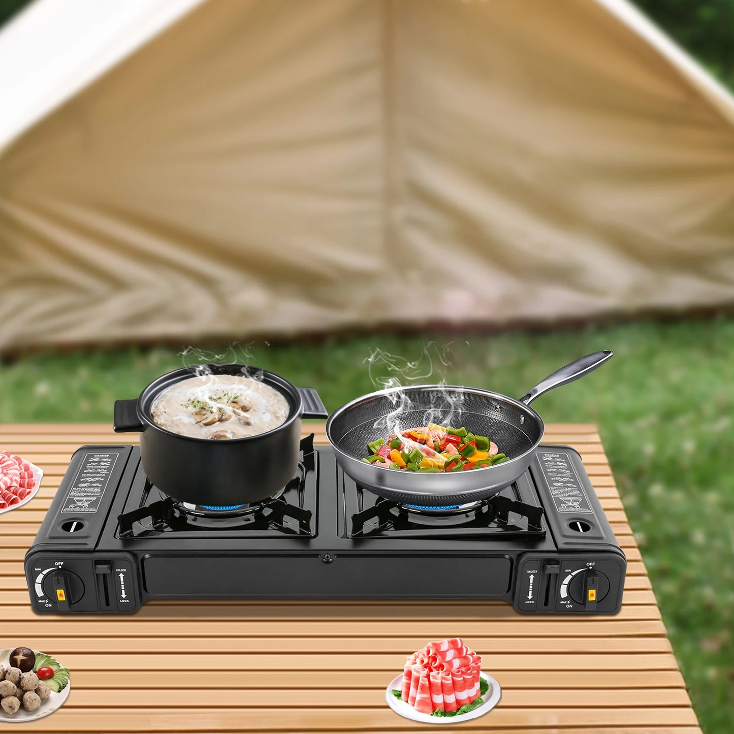 Portable Propane Gas Stove Compact Outdoor Camping Cooker with Safety Lock and Carrying Case