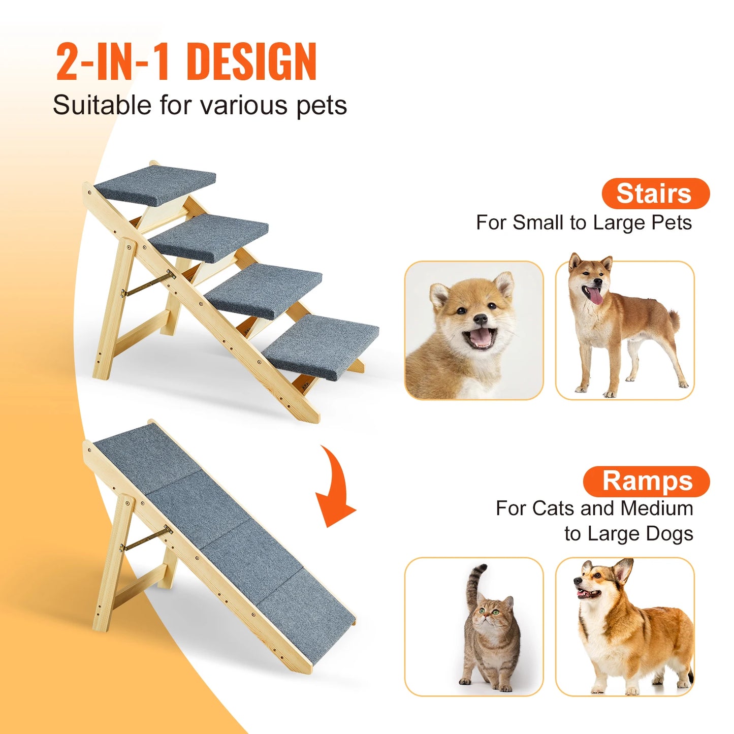 SucceBuy Wooden Pet Steps And Ramp 2 In 1 Foldable