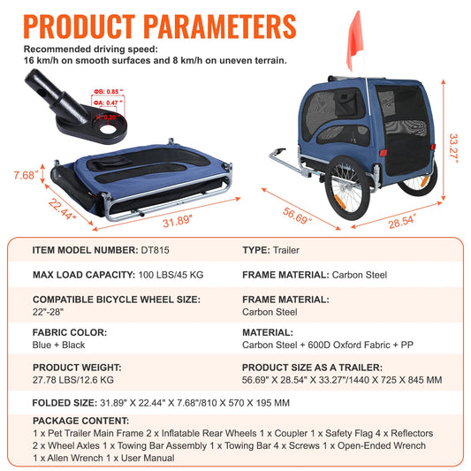SucceBuy 100 Lb Dog Bike Trailer Carrier Reflectors