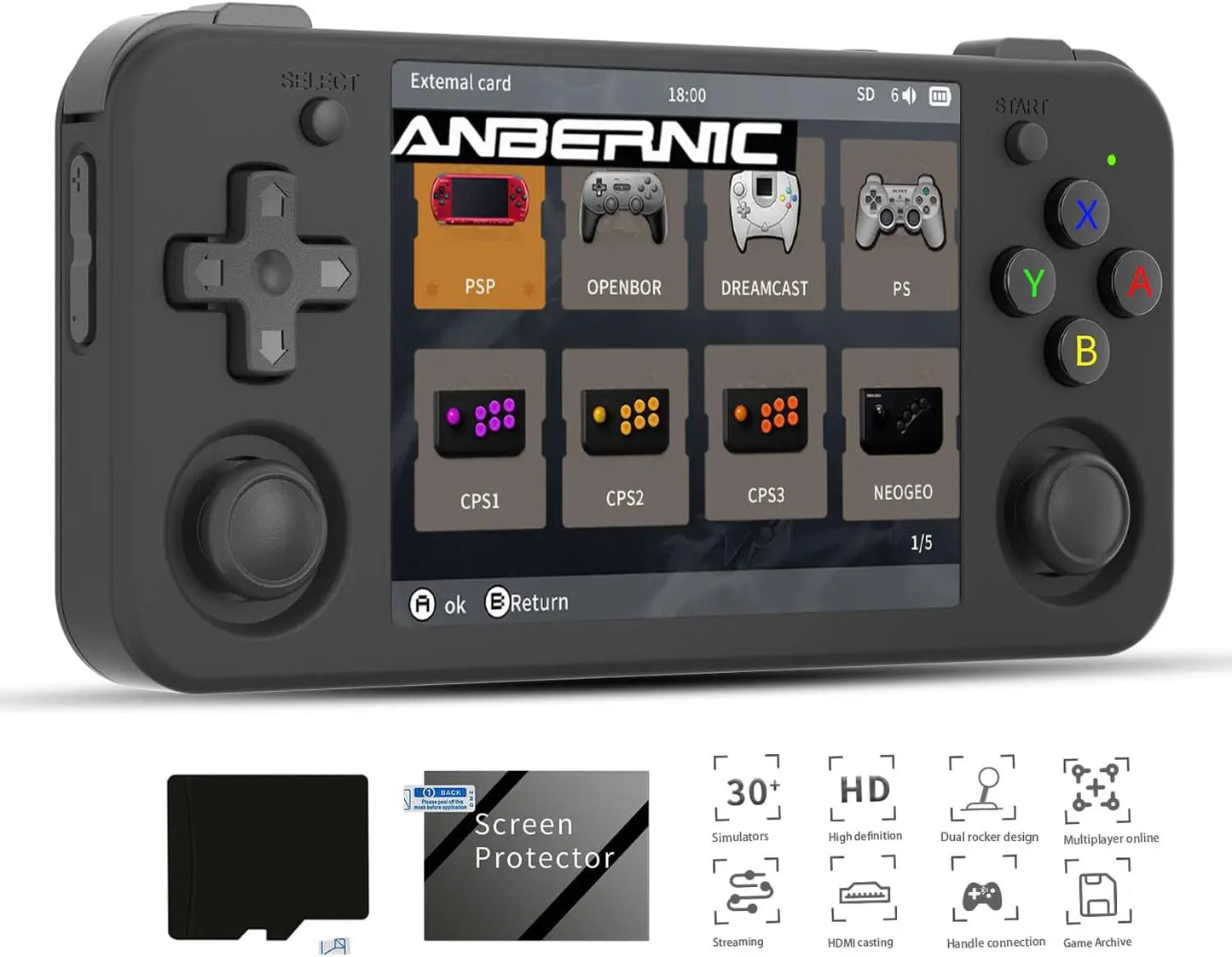Anbernic RG35XX H Handheld Game Console 3.5 Inch IPS Retro Game Player 3300 mAh Battery Bluetooth Compatible 64GB Storage