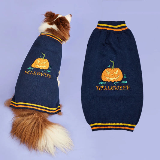 Halloween Pumpkin Smile Dog Sweater For Small Medium Pets