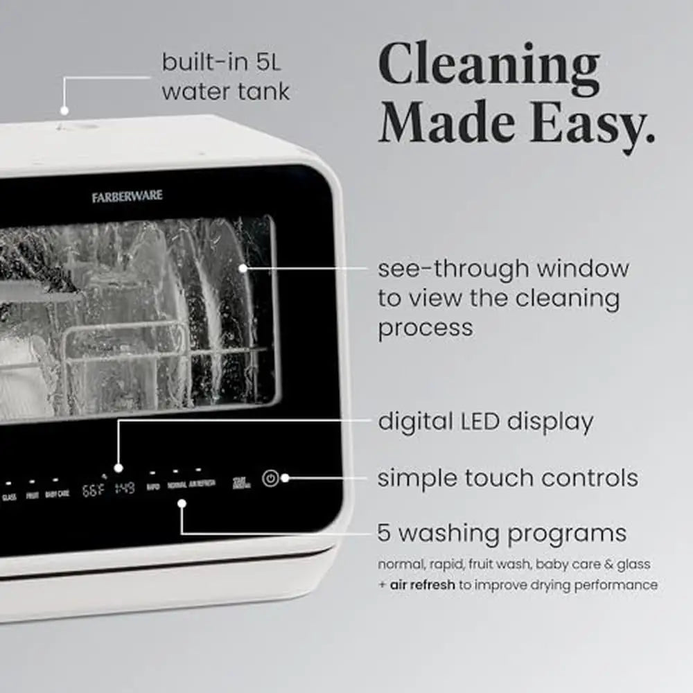 Portable Countertop Dishwasher 5L Water Tank Five Programs