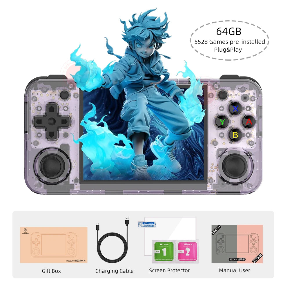 Anbernic RG35XX H Handheld Game Console 3.5 Inch IPS Retro Game Player 3300 mAh Battery Bluetooth Compatible 64GB Storage