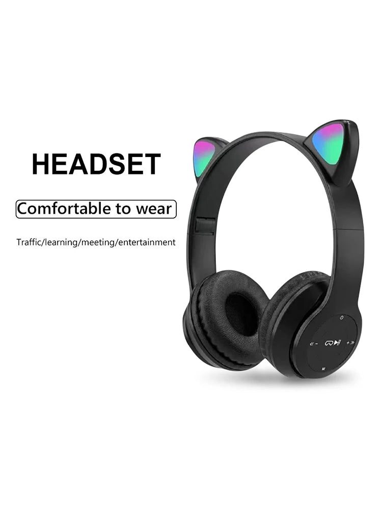 Wireless Cat Ear Headphones Bluetooth Glow Light For Kids