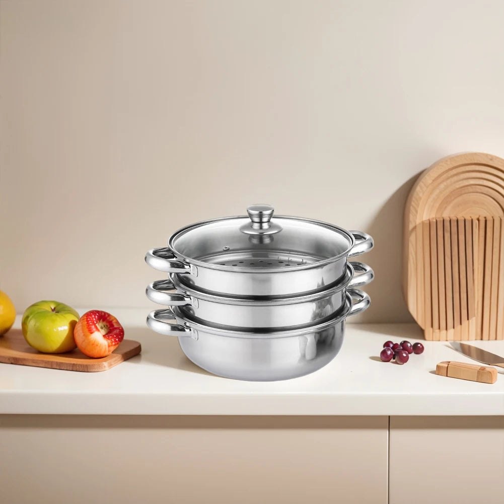 3 Tier Steamer Pot With Lid Multipurpose Stainless Steel