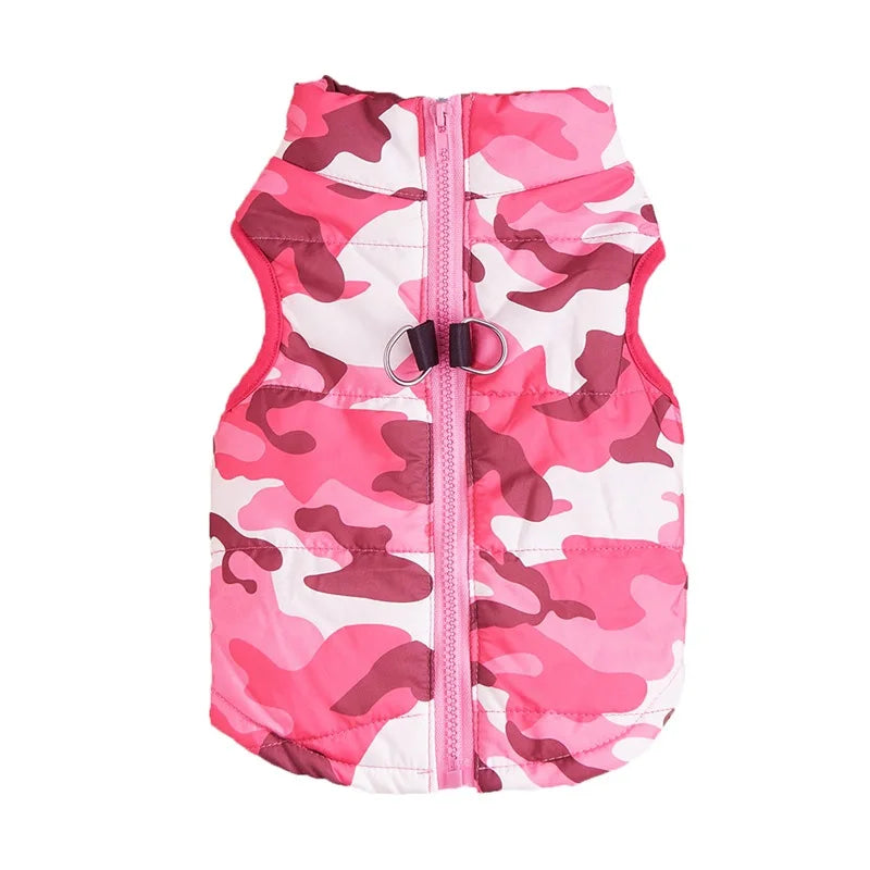 Winter Pet Vest Warm Padded Camouflage Leopard Leash Hole